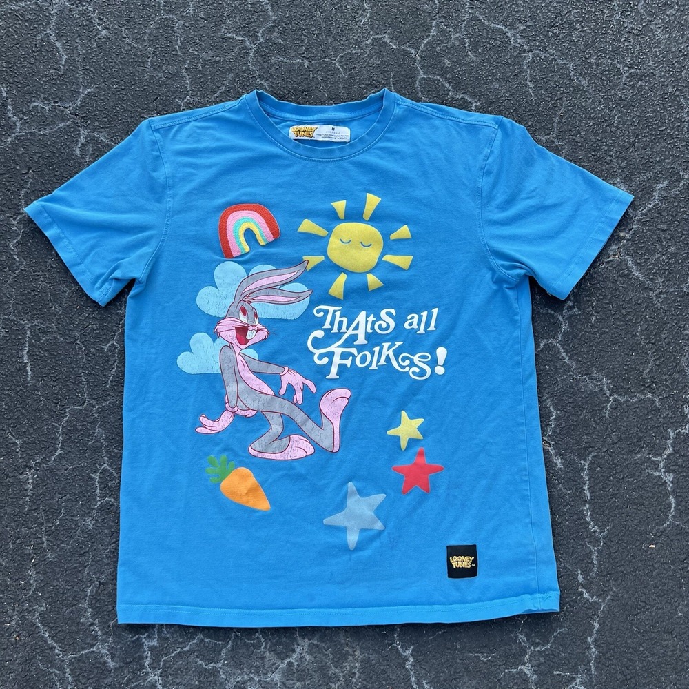 Blue Looney Tunes "Thats all folks" Graphic T Shirt Size Medium
